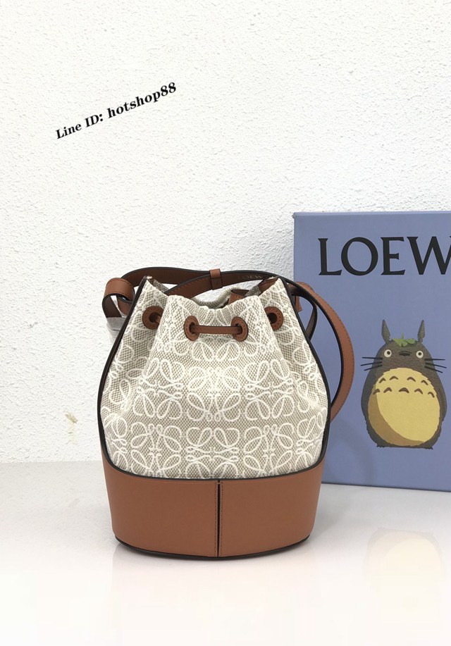 Loewe專櫃同步最新版本淺色帆布拼西班牙進口小牛皮羅意威Ballon最新繡花小號氣球包 型號10116 lyw1264